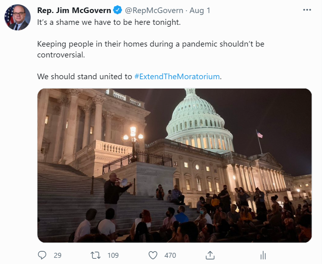 McGovern Eviction Moratorium Tweet